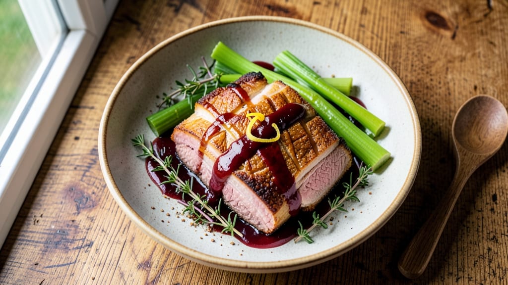 Michael Symon's Pork Belly Recipe: Celery Crown Crunch Over Herbed Gravy