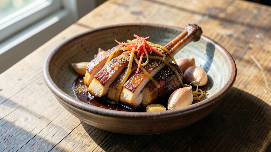 Asian Pork Neck Recipe: Smoky Five-Spice Braise With Celery Crown Crunch