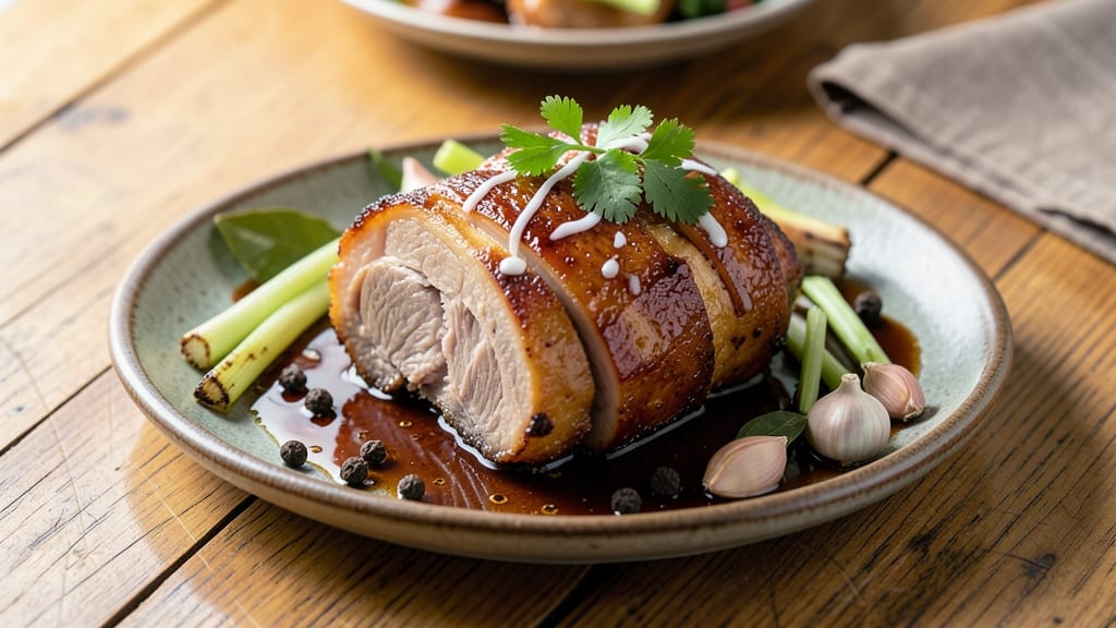Filipino Pork Knuckle Recipe: Crispy Celery Crowns Over Savory Garlic Gravy