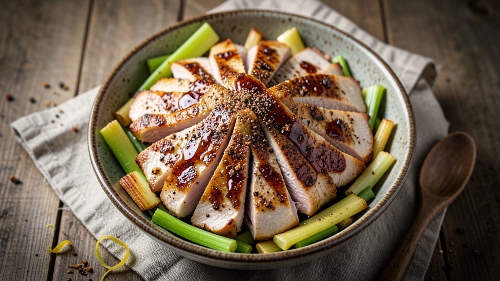 Air Fryer Rotisserie Pork Roast Recipe: Crispy Celery Crowns Over Juicy Pink Centers