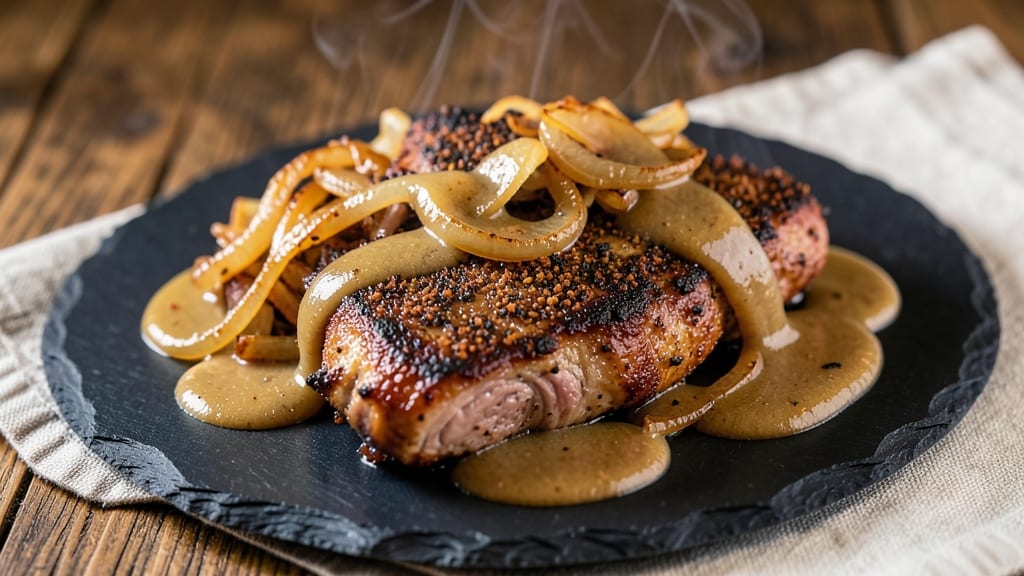 Cajun Ninja Smothered Pork Chops and Onion Gravy Recipe: Spicy-Sweet Pan Sauce That Thickens as You Cook