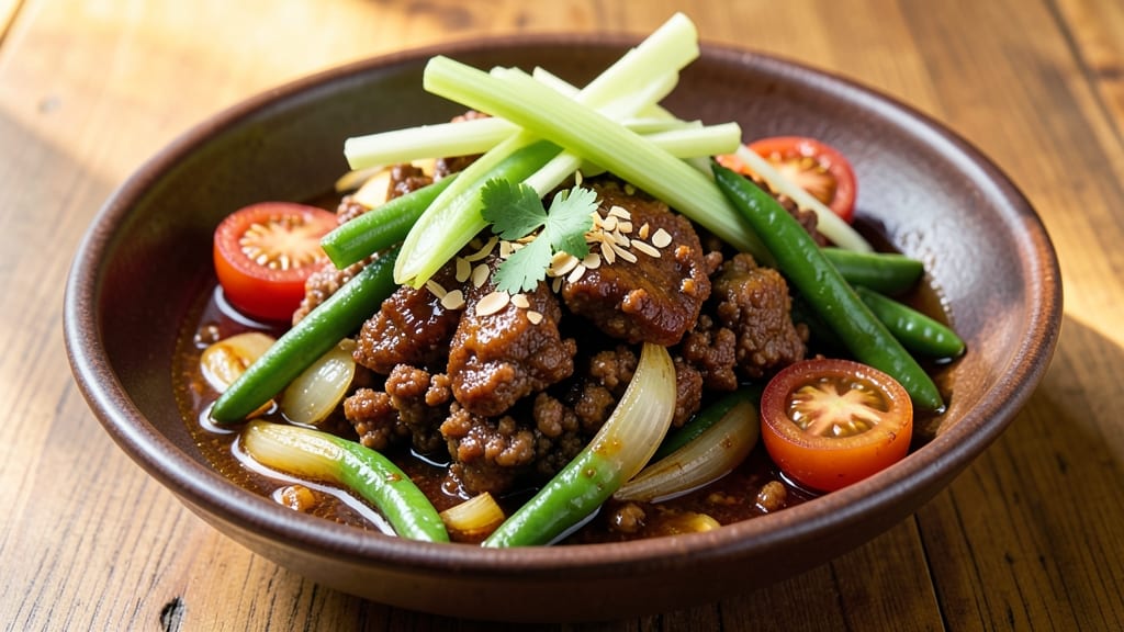 Adobong Sitaw With Ground Pork Recipe: Savory Tomato Sauce and Celery Crunch