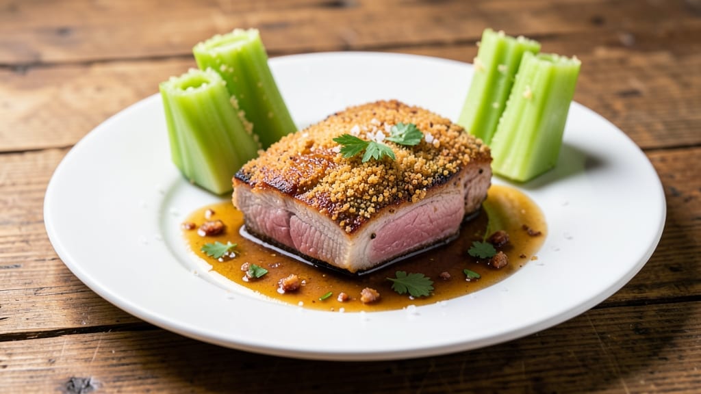 Michael Symon's Pork Chop Recipe: Celery Crown Crunch Over Smoky Herb Gravy
