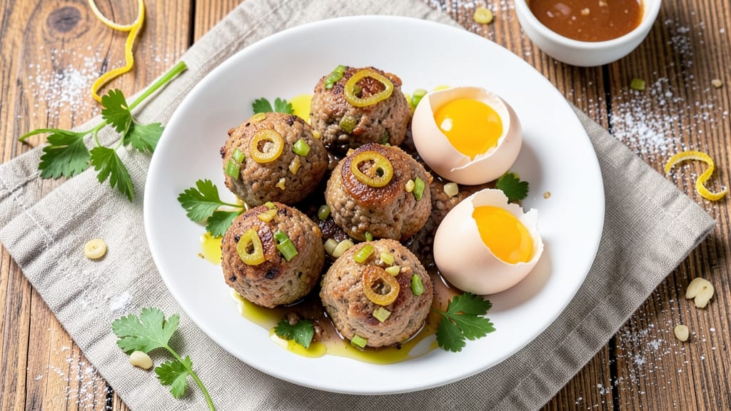 Mince Pork Balls Recipe: Crispy Celery Crowns Over Savory Herb Gravy