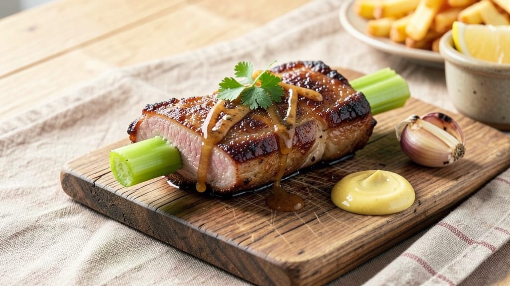 Minnesota State Fair Pork Chops on a Stick Recipe: Celery Crown Crunch Over Smoky Mustard Glaze