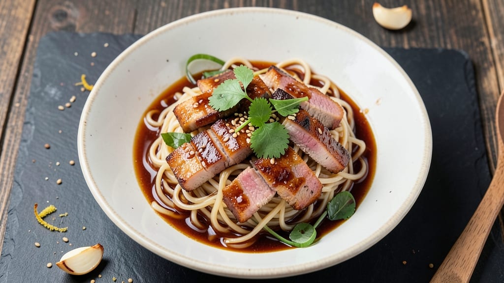 Asian Pork Noodle Bowl Recipe: Caramelized Garlic and Chili Oil Magic