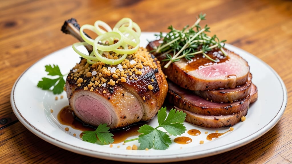 Amanda Freitag's Pork on Pork Recipe: Layered Celery Crown Crunch Over Creamy Herb Gravy